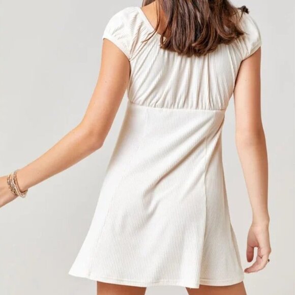 Mi Ami Ribbed Mini Dress Beige Cream Womens Small Boho Cottagecore Babydoll 90s - Picture 2 of 13